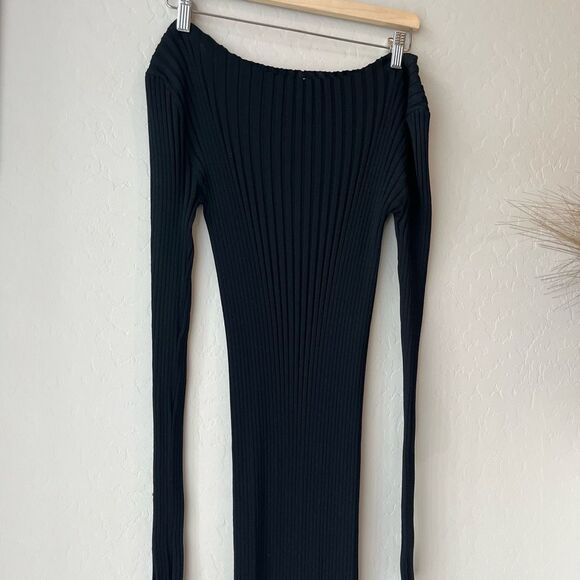 Toteme Dress Ribbed Knit Black Long Sleeve Orville Midi Dress‎ Size Medium - Picture 3 of 13